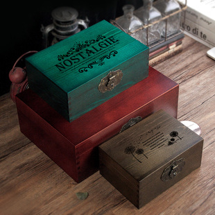 储物百宝箱实木盒子带锁仿古收纳欧式复古大号木，箱子宝箱盒小木箱