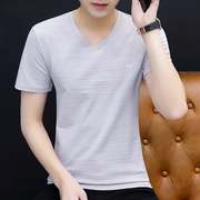 纯棉短袖T恤男V领夏季韩版修身纯色百搭男士鸡心领半袖透气体恤衫