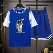 青少年篮球服夏季套装假两件短袖球服男女大童速干球衣初中学生潮
