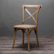 定制美式实木椅子餐椅简约家用背叉椅藤编靠背椅复古餐桌椅北欧餐