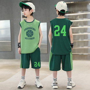 男童夏装套装2023洋气儿童夏季速干衣运动无袖篮球背心训练服