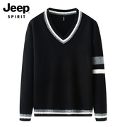 jeep毛衣男v领套头秋冬季韩版宽松慵懒风，针织衫外穿学生长袖外套