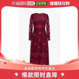 香港直邮潮奢 Red Valentino 女士刺绣层叠感欧根纱中长连衣裙