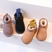 2023冬季儿童雪地靴真皮绒皮低邦棉靴简约百搭女童加厚保暖棉鞋子