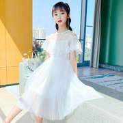 女 童蕾丝连衣裙2023夏季洋气儿 童白色网纱裙女孩公主蓬蓬裙