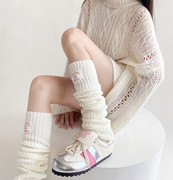 甜美白色堆堆袜套ins潮标签条纹腿套日系韩版辣妹JK靴套针织粗线