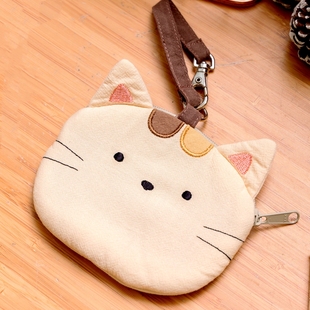 台湾啵啵猫 620217 可爱猫咪卡套卡片零钱包附手提带 纯棉布艺