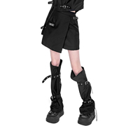 YUBABY独家西装面料黑色灰色腰部镂空设计金属扣朋克半身裙套装