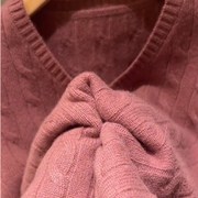 玫粉色慵懒风宽松毛衣V领麻花针织衫上衣女装韩系秋冬季2023