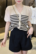 冰丝针织衫女短袖衬衫薄款夏季2024韩版宽松设计感小个子开衫