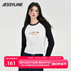 杰茜莱黑白拼色字母刺绣，长袖t恤女春秋季休闲上衣jessyline