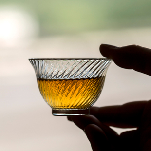 中式耐热玻璃品茗杯功夫茶具小茶杯锤纹个人杯家用透明加厚主人杯