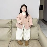 韩国童装2023冬装女宝宝薄款棉服女童加厚刺绣拉链外套儿童棉袄潮