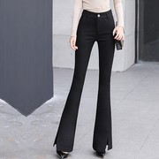 微喇叭裤长裤女2024夏季时尚潮流侧开叉时尚显高显瘦弹性女裤