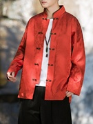 中国风红色订婚礼服外套男士，春秋季新中式改良唐装，潮流大码夹克男