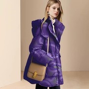 欧美名媛冬装连帽紫色，羽绒服女中长款2023时尚，设计感鸭绒外套