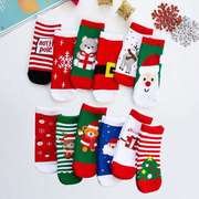 圣诞袜子儿童圣诞节女童圣诞袜宝宝男童加厚针织中筒袜保暖毛巾袜