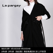 Lapargay纳帕佳2024女式黑色中长款针织外套长袖开衫休闲上衣