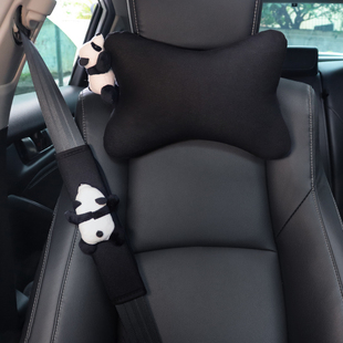 汽车冰丝头枕可爱卡通创意，熊猫女车用护颈枕，个性套装车内装饰用品