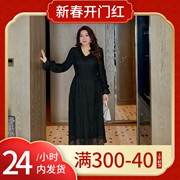 GLEC高端胖mm大码女装春季2024黑色高级感浪漫法式蕾丝连衣裙