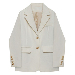 杏白色小西装外套小众设计英伦风自制春秋韩版女西服西装外套