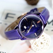 士手表时尚潮流个性古欧紫色，壳皮表带球形玻璃星空底盘表女