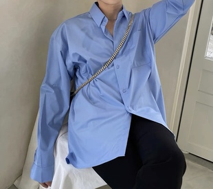 韩版方领修身蓝色长袖，衬衣男港风大码春夏，款商务职业正装免烫衬衫