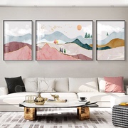 现代简约客厅三联画背有靠山装饰画轻奢大气，沙发背景墙肌理感挂画
