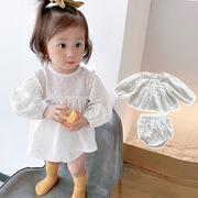 韩国婴儿秋装女宝宝百天衣服，套装百日宴礼服，长袖上衣面包裤套装裙