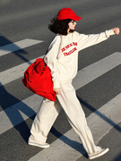 韩系奶乖洋气减龄网红休闲时尚运动套装女米白色字母印花卫衣卫裤