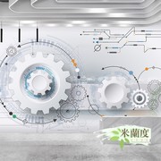 科技感机械零件结构图墙纸公司办公室前台装修电竞馆3D立体壁纸