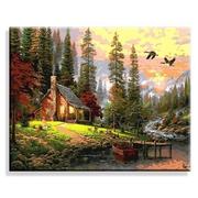 数字油画手绘欧式小屋别墅森林山水风景客厅卧室装饰画