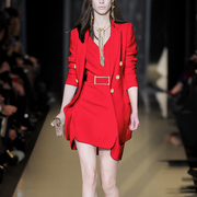 红色西装套装女欧美时尚套装，裙炸街职业外套连衣裙两件套
