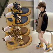 女童马丁靴2023年春秋儿童防滑英伦风高筒，短靴中大童秋款皮靴