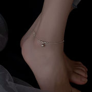 S925银铃铛脚链女士脚环个性日韩风性感圆珠精致感脚裸银链时