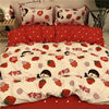 ins草莓女孩红色被套四件套卡通被套床上用品学生宿舍床单三件套