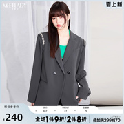 MEETLADY韩版风气质西装外套女2023春可拆卸水钻减龄廓型甜酷上衣