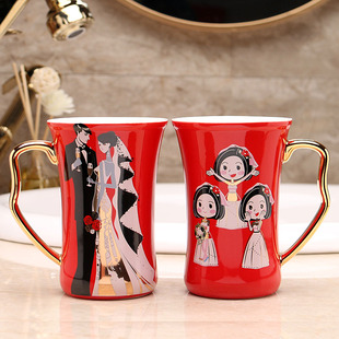 结婚情侣红色陶瓷漱口杯一对喜庆刷牙洗漱杯子套装创意婚庆礼物