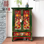 新中式古典家具实木描彩绘，床头柜手绘玄关柜复古做旧边柜储物小柜
