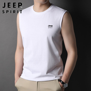 jeep吉普纯棉背心男士外穿运动马甲夏季潮流牌，白色坎肩无袖t恤男