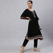 印度进口服饰黑色蝙蝠衫，含裤子纯棉，印花刺绣宽松舒适2件套17040