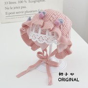 宝宝春秋保暖毛线帽韩国初生婴儿公主帽0-3月女婴冬季护耳套头帽