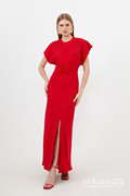 英国12.20 名品MS 女装 时尚设计束腰正红礼服连衣裙