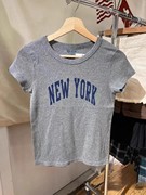 Brandy baby夏修身圆领纽约New york字母印花短袖T恤短款上衣