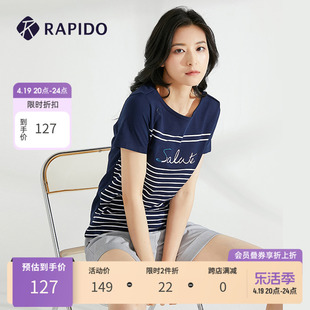 RAPIDO 雳霹道 夏季女士时尚条纹印花基本款运动休闲短袖T恤