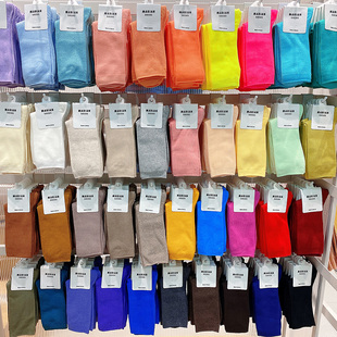 韩国东大门进口糖果色中筒袜秋季莫兰迪纯色堆堆，袜时尚百搭女袜潮
