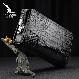 汉兰特鳄鱼皮手包男真皮皮包，奢侈品牌长款钱包商务肚皮气质男手包