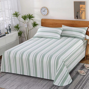 绿色条纹A类无荧光加厚精梳全棉老粗布床单纯棉大布双人床单顺滑