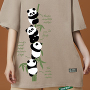 熊猫图案t恤女短袖2023宽松上衣小个子T恤纯棉半袖圆领印花