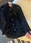 新中式黑粉丝绒+兰花盘扣小立领唐装宽松外套